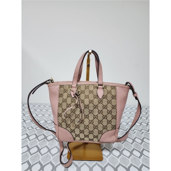 Gucci Handbags - Gucci Small GG Canvas Bree satchel Bag Beige/Pink